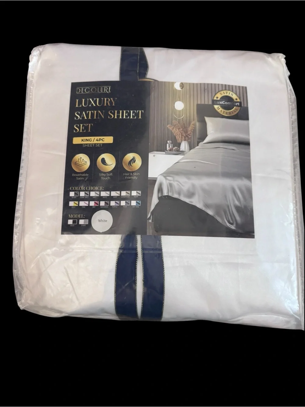Luxury Satin Sheet Set - White (King, 4pc)